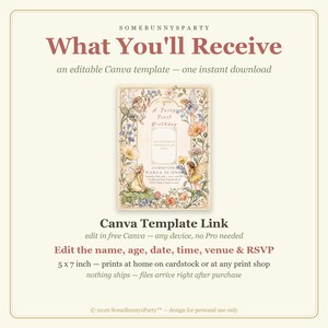 Vintage Fairy First Birthday Invitation with Photo (Canva Download) image 3