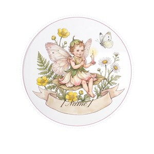 Fairy First Birthday Round Cake Topper, Editable Name (Digital Download) image 2