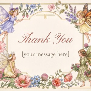 Fairy First Birthday Thank You Card, Editable Whimsical Floral (Instant Download) image 2