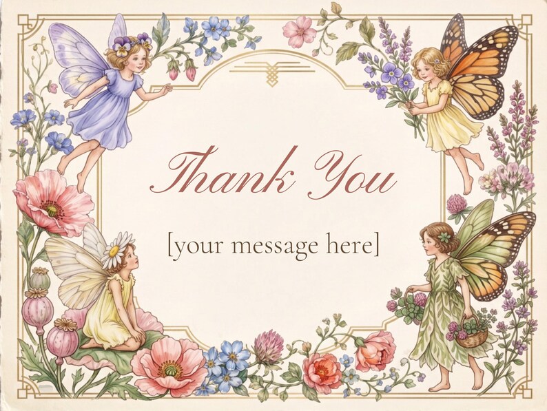 Fairy First Birthday Thank You Card, Editable Whimsical Floral (Instant Download) image 2