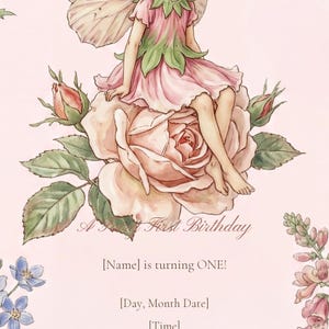 Fairy First Birthday Invitation, Mobile Evite, Rose Fairy Design (Digital Download) image 3