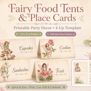 Fairy Food Tents Place Cards, Editable Printable Party Decor (Instant Download) image 2
