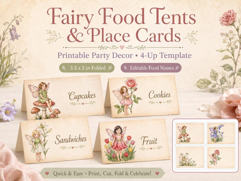 Fairy Food Tents Place Cards, Editable Printable Party Decor (Instant Download) image 2