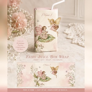 Fairy Juice Box Wraps, Editable Birthday Party Labels (Instant Download) image 1