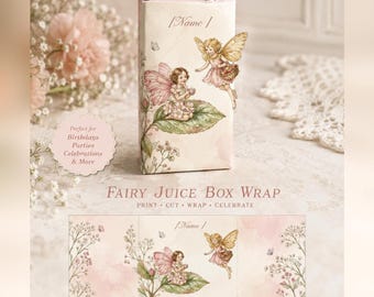 Fairy Juice Box Wraps, Editable Birthday Party Labels (Instant Download)
