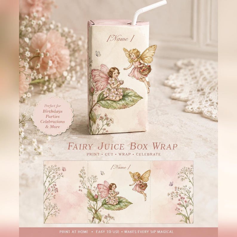 Fairy Juice Box Wraps, Editable Birthday Party Labels (Instant Download) image 1