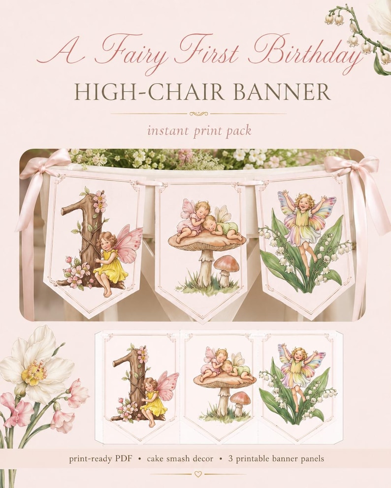 Fairy 1st Birthday Party Print Pack, Treat Bag Toppers, Wrappers, Banner (Digital Download) image 6