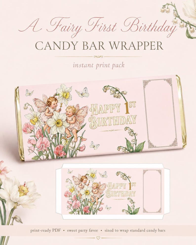 Fairy 1st Birthday Party Print Pack, Treat Bag Toppers, Wrappers, Banner (Digital Download) image 5