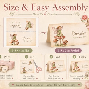 Fairy Food Tents Place Cards, Editable Printable Party Decor (Instant Download) image 1