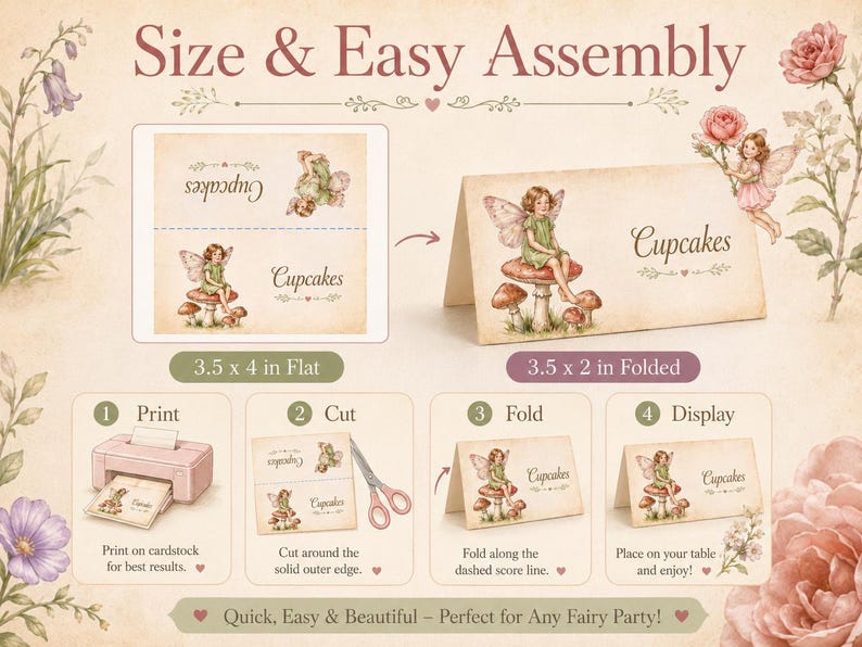 Fairy Food Tents Place Cards, Editable Printable Party Decor (Instant Download) image 1