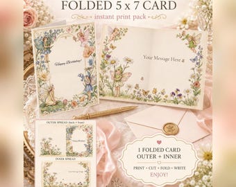 Fairy First Birthday Card, Editable 5x7 Folded Invitation (Digital Download)