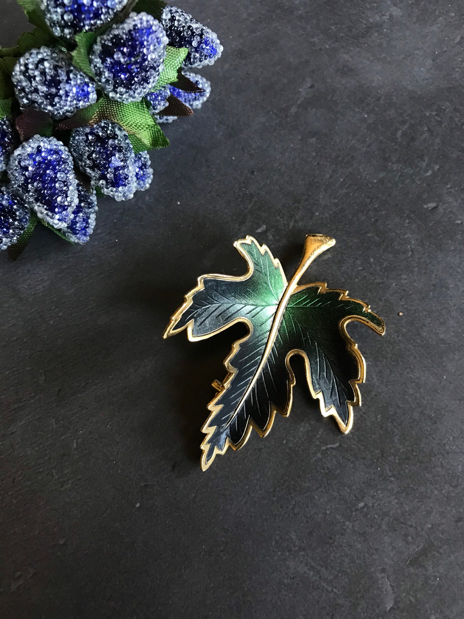 Vintage brooch maple leaf brooch autumn pin fall enamel green Etsy