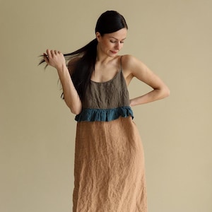 Linen dress CHLOE, Linen slip dress, Long linen dress, Maxi dress. Linen tunic dress. Summer linen dress. Colorblock dress