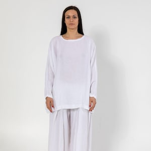 Linen pajama suit  EMMA . Linen shirt  and linen wide legs pants with pockets . Linen pajama set