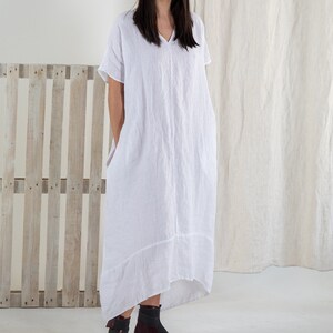 Linen dress ZOE . Linen tunic dress. White Summer linen dress. Long linen dress image 6