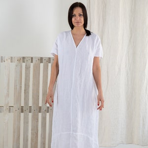 Linen dress ZOE . Linen tunic dress. White Summer linen dress. Long linen dress image 5