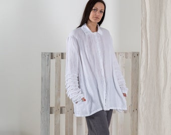 Leinenhemd ABBY, Leinenhemd Frauen, Langarmshirt , Leinenhemd Übergröße , Tunika-Shirt , Boho-Shirt