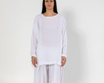Linen pajama suit  EMMA . Linen shirt  and linen wide legs pants with pockets . Linen pajama set