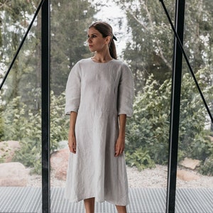 Linen dress BREE . Linen tunic dress, midi dress, linen clothing for women