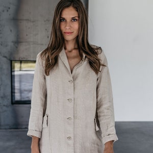 Linen jacket GRACE .Long linen jacket Full length jacket. Long Linen coat. Linen shirt dress .Linen clothing for women image 3