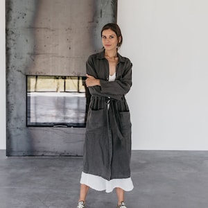 Linen jacket LAURA 1. Linen shirt dress.  Full length jacket. Linen coat. Loose  fit oversize dress, linen clothing for women