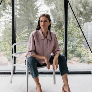 Linen shirt LILY .   Linen shirt  women, 3/4 sleeves  shirt , plus size shirt, tunic shirt , boho shirt ,summer shirt.