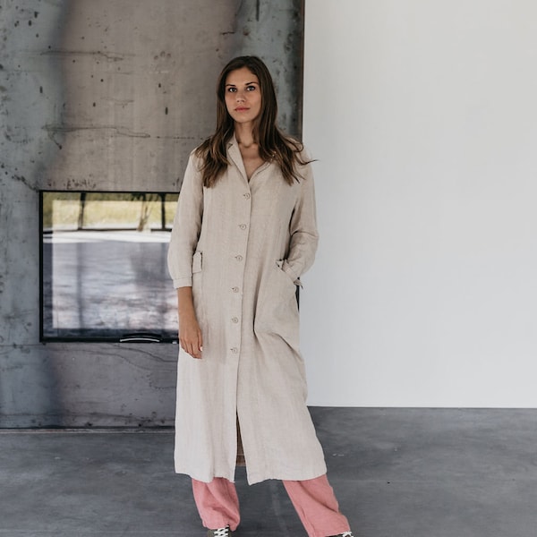 Veste en lin GRACE .Veste longue en lin Veste pleine longueur. Manteau long en lin. Robe chemise en lin .Vêtements en lin pour femme