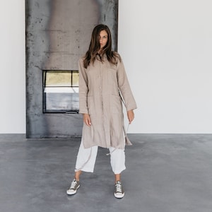 Linen shirt dress INDIANA. Knee length dress. Linen tunic dress, linen clothing for women