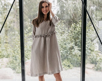 Linen dress DARTA , knee length dress women, maternity dress ,Linen tunic dress