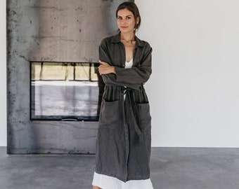 Linen jacket LAURA 1. Linen shirt dress.  Full length jacket. Linen coat. Loose  fit oversize dress, linen clothing for women