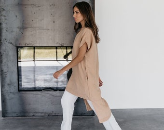 リネンドレス PATRICIA。リネンチュニックドレス。レディース用リネンドレス。