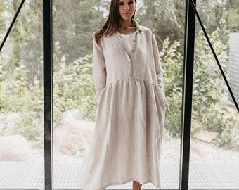 Linen dress JULIA . Linen dress , long sleeves loose fit . Tunic dress