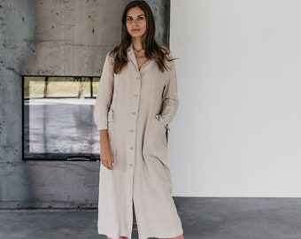 Veste en lin GRACE .Veste longue en lin Veste pleine longueur. Manteau long en lin. Robe chemise en lin .Vêtements en lin pour femme