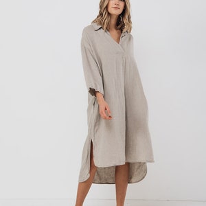 Linen tunic dress SIMPLE . Midi dress with pockets image 5