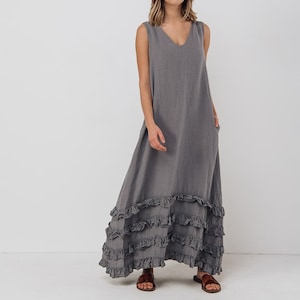 Leinenkleid CAROLINE. Tunikakleid aus Leinen. Weißes Sommerleinenkleid. Langes Leinenkleid