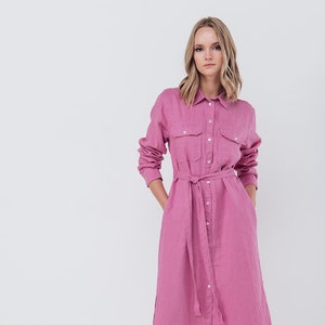Vestido camisa de linho JEEP, Vestido túnica de linho, roupas de linho para mulheres