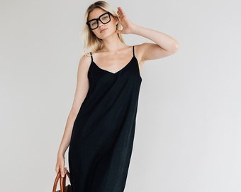 Classic Cami Slip Dress KAY.  Linen tunic dress. Long  linen dress.
