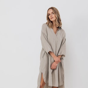 Linen tunic  dress SIMPLE . Midi dress with pockets