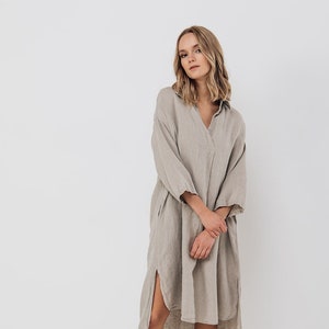 Linen tunic dress SIMPLE . Midi dress with pockets image 1