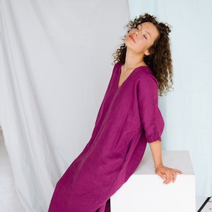 Linen dress EVA with belt . Linen dress 3/4 sleeves. Linen kaftan,  Linen clothing for women.