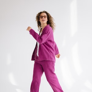 Leinenhemd und Leinenhose MAGENTA , Leinenset