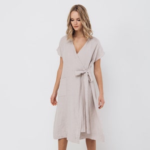 Linen wrap dress BROOKLYN. Linen  wrap dress .Linen summer dress below the knee length, linen clothing for women