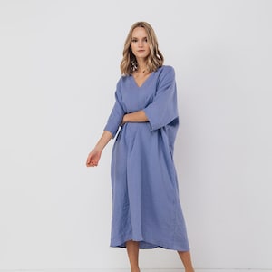 Linen dress EVA with belt .  Linen kaftan dress