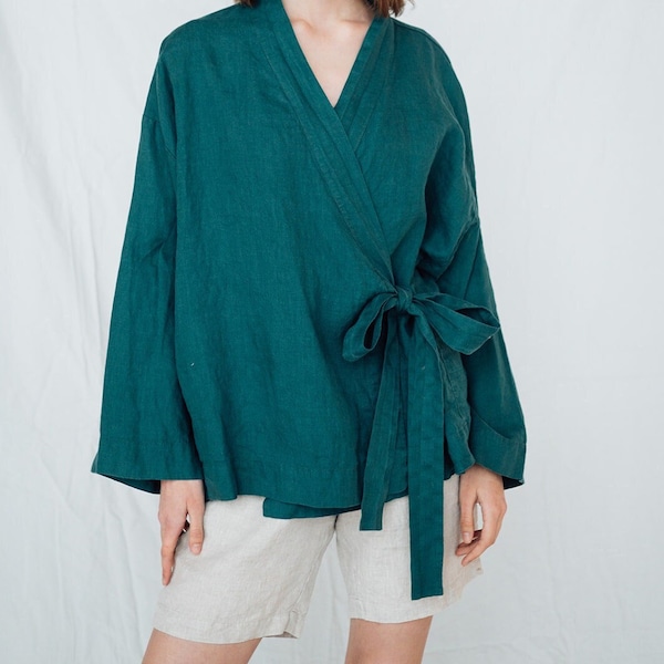 Linen wrap shirt AJO / Linen jacket / Japanese inspired oversize kimono jacket