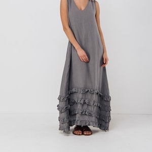 Leinenkleid CAROLINE. Tunikakleid aus Leinen. Weißes Sommerleinenkleid. Langes Leinenkleid Bild 5