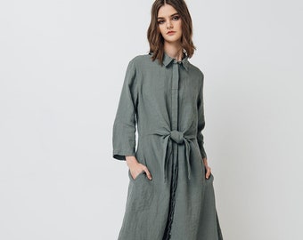 Linen shirt dress GRAZ . Midi  dress. Linen tunic dress
