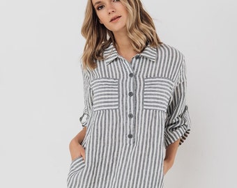 Linen tunic dress MARA . Linen shirt dress