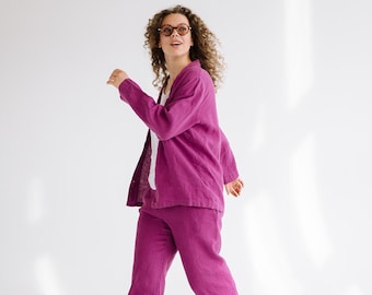 Linen shirt and linen pants MAGENTA  ,  Linen set