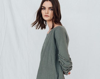 Linen dress BARCELONA . Linen dress 3/4 sleeves.  Knee length dress. Linen tunic dress