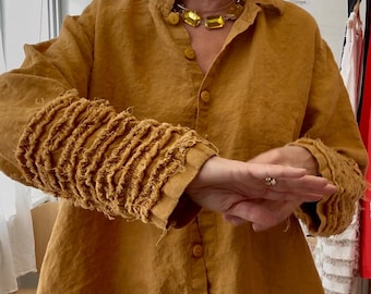 Ruffle sleeve  Linen Tunic shirt ABBY autumn colors